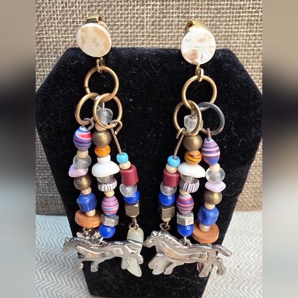 Celebrity Jewelry - Celebrity Mixed Media Beaded Dangle Earrings with Horse, And Whistle Charms